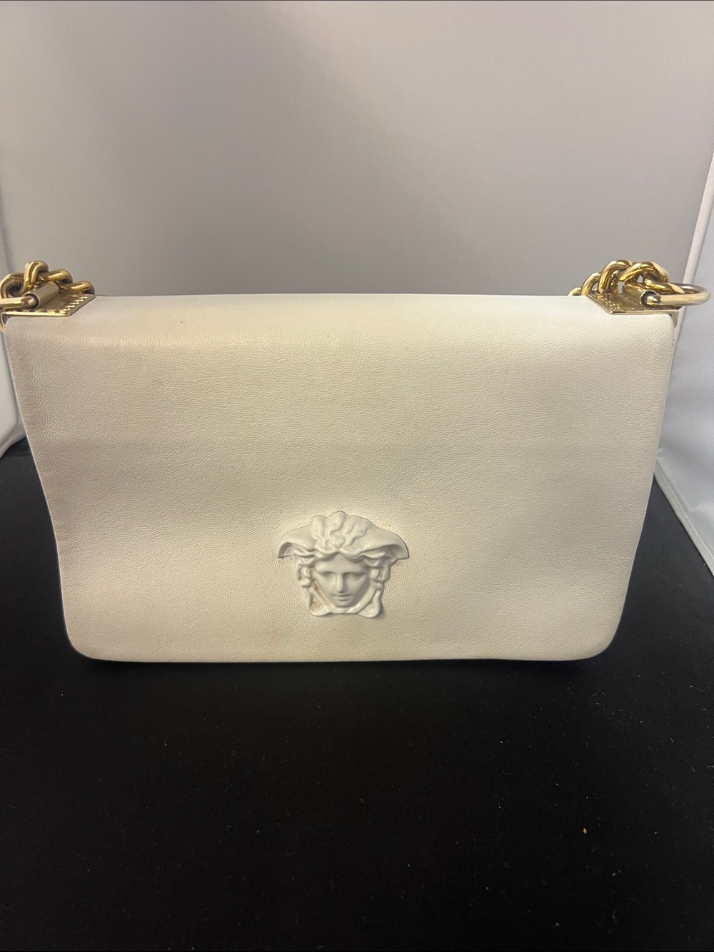 Versace White Leather Shoulder Bag with Gold Chain Detail with Dust Bag